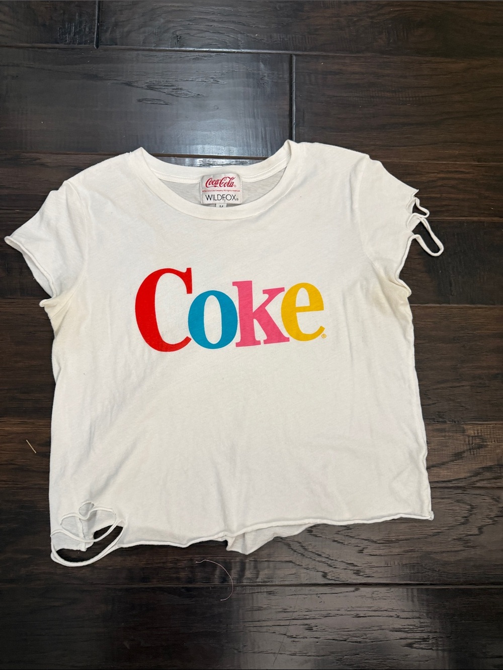 Wildfox Tee White 'Coke' Logo Short Sleeve with Multicolor Lettering